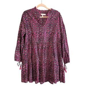 JUDE CONNALLY Monaco Mini Leopard Print Rosewood Hot Pink Babydoll Dress  - Sz L